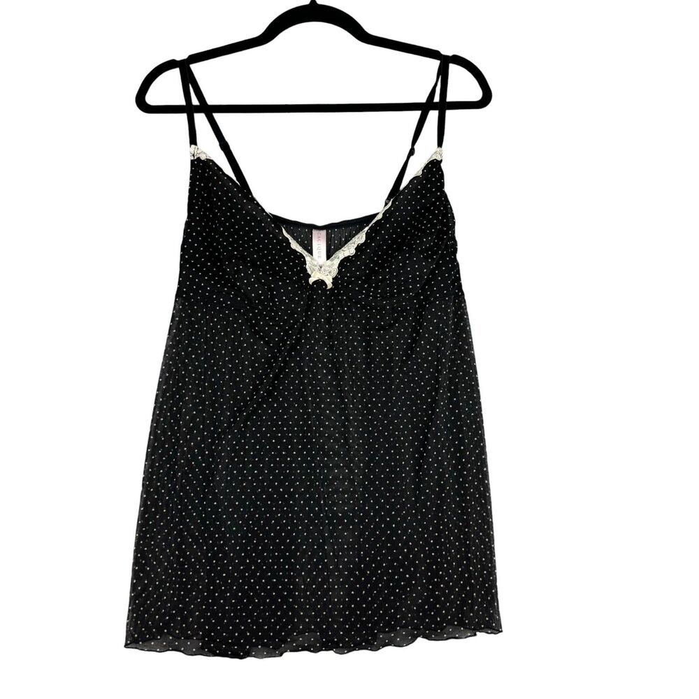 Cacique Lingerie Women's 18/20 Black Sleepwear Sheer Cami Tunic Polka Dots Lace